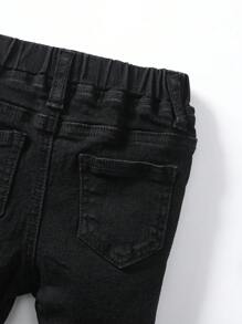 SHEIN Pantalones cortos informales de mezclilla desgarrados y con bordes ásperos para bebé, suaves y lindos, para el verano - Negro - Ver 4