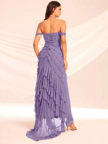 Off Shoulder High Low Formal Evening Dress High Slit Formal Ball Gown For Women - Mauve Purple - View 2