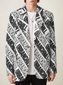 Manfinity VCAY Men's Fashionable Loose Fit Full Printed Long Sleeve Blazer For Daily Casual Wear, For Fall Winter