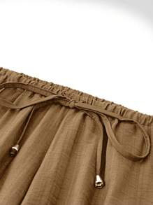 SHEIN LUNE Plus Size Solid Color Simple Casual Daily Pants - Khaki - View 3