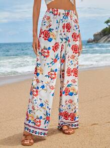 SHEIN VCAY Pantalones largos sencillos impresos al azar para uso diario de mujeres - Blanco - Ver 5