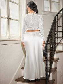 SHEIN Privé 大尺寸優雅高腰美人魚白色長裙，適合約會和街頭穿搭，獨特的高街風格 - 白色 - 查看 2