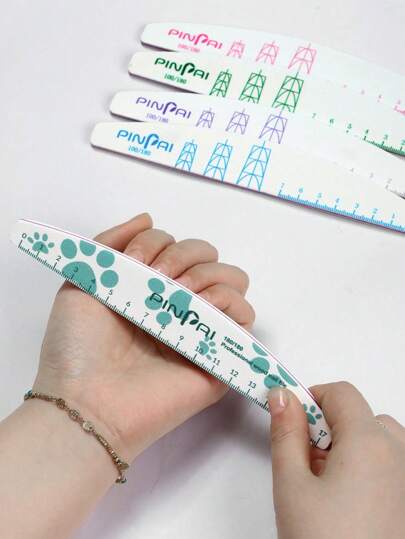 pinpai Bộ 5 món dũa móng tay có thước đo, sắc bén và bền, hai mặt, có thể rửa được, dùng để đo chiều rộng móng và chăm sóc móng