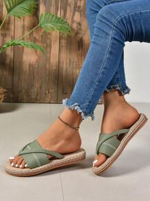 Sandalias de mujer de moda, talla grande, de punta abierta, para playa y vacaciones, atuendos de verano - Verde - Ver 7