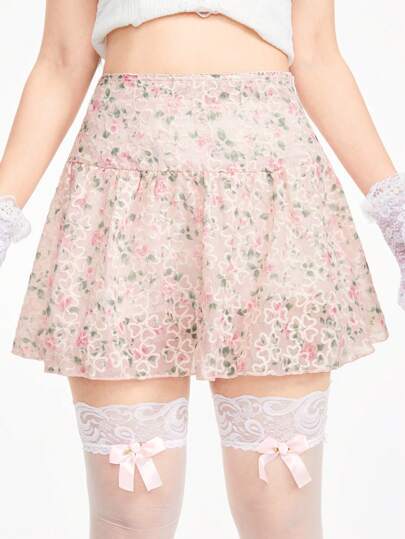 Kawaii Jupe Mini pour Femme Jacquard Broderie Rose Sweetheart Minimaliste Sexy et Mignonne