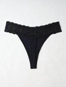 Quần ren tương phản màu trơn dành cho nữ, 1 cái - màu đen - Xem 2