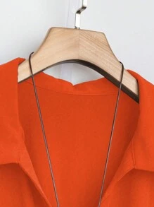 EMERY ROSE Orange Plus Size Turn-Down Collar Half Sleeve Button-Front Mid-Length Dress - Orange - View 3