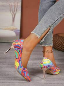 新款時尚彩虹油畫高跟鞋女鞋 - 彩色 - 查看 5
