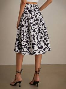SHEIN Privé Women's Elegant Random Printed Skirt, Summer - Multicolor - View 3