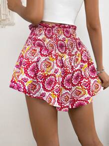 Breezaya Floral Allover Print Elastic Waist Shorts For Vacation & Leisure - Multicolor - View 2