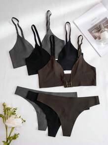 6pcs/Set Leisure Series Seamless Jacquard Bra And Panties Set With Front Closure Sexy Underwear Setlingerie Sets - Multicolor - View 6