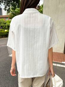 DAZY Casual Business Striped Short Sleeve Loose Shirt