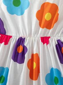 SHEIN Robe à col rond pour jeune fille avec fleurs colorées embellies - Multicolore - Voir 3