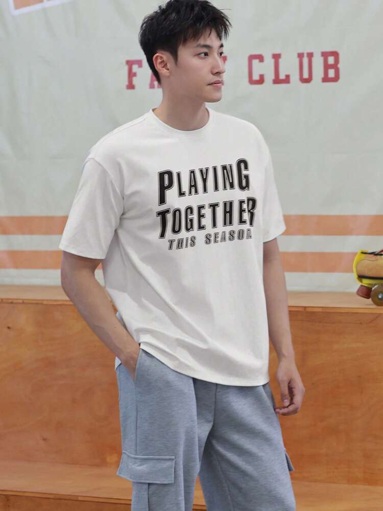 Men's Summer Slogan Printed Round Neck Short Sleeve Casual T-Shirt