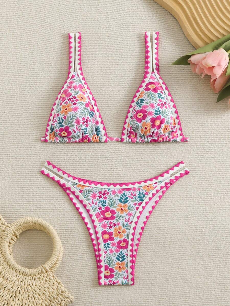 Swim Mod Women's Summer Beach Tropical Plant Print Sexy Bikini Set, Two-Piece Bikini Set - Multicolor - View 1