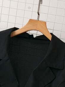 Celure Conjunto de chaqueta y pantalones de talla grande, con chaqueta de manga larga con aplicación esponjosa y abotonadura sencilla - Negro - Ver 3