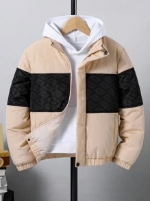 Teen Boys' Casual Comfortable And Warm Padded Coat With Waist Tightening And Zipper, Winter - Multicolor - View 4