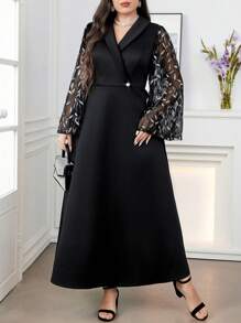 Modelyn Rochie decorată cu mâneci din plasă, cu decolteu în V, mărimi plus