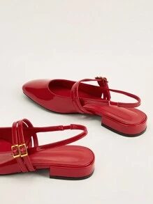 Giày sandal đế dày mũi vuông, quai buộc nơ, chất liệu da bóng màu đỏ tía, thích hợp cho trang phục thường ngày/công sở, mùa thu 2025. - Đỏ - Xem 6