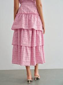 MOTF STUDIO SOLID SCHIFFY LAYERED RUFFLE HEM SKIRT - Pink - View 9