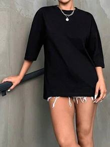 Cottnline 夏季休闲图案印花 T 恤 - 黑色 - 查看 4