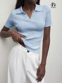 BizChic Elegant Half-Zip Knit Sweater For Women, Romantic & Versatile For Business Casual, Office Wear, Daily Commute, Autumn,Tops For School - Baby Blue - View 8