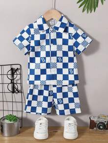 Bộ 2 chiếc áo tay ngắn in chữ và kẻ sọc thông thường - Màu xanh lam - Xem 5