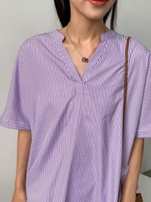 FRIFUL Gestreiftes Damen Lässig Kurzarmhemd für den täglichen Einsatz