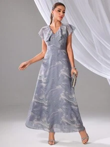 SHEIN Belle Women's Sleeveless Bridesmaid Dress, Simple & Random Printed Pattern (Adult Size) - Grey - View 4