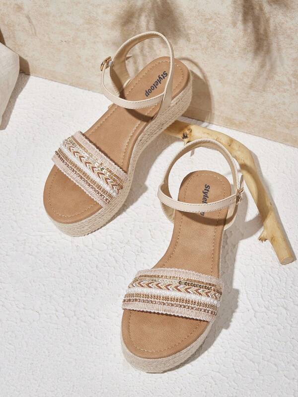 Styleloop Sandale cu pană de pânză cu design cu șireturi pentru pantofi de vacanță de vară Reducere de vară  Boho Feels Pantofi vintage franțuzești Halloween Crăciun toamnă