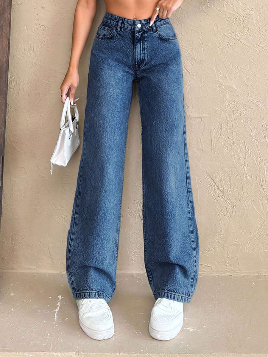 RueChic 低腰阔腿复古水洗 - 中等水洗藍 - 查看 1