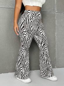 Flirla Pantalones casuales de talla grande con estampado de cebra y corte acampanado para mujer - Marrón - Ver 7