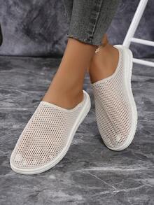 Women's Backless Slides, 2024 New Summer Collection, Closed Toe, Mesh Upper, Breathable, Available In Plus Sizes - Black - View 4