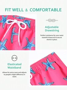 Manfinity Men's Loose Fit Starfish Printed Drawstring Waist Beach Shorts For Vacation