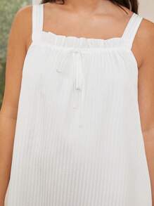 SHEIN Maternity Solid Color Ruffle Trim Spaghetti Strap Dress For Home Leisure