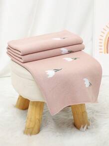 1pc Tulip Jacquard Knitted Baby Blanket, Children Blanket For All Seasons Love Valentine - Pink - View 3