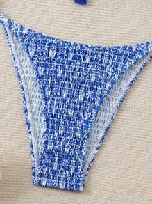 SHEIN Swim 1set Women's Vacation Beach Halter Bikini Set (Random Print) For Summer - Blue - View 5