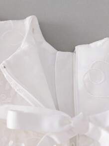 Baby Girl Short Puff Sleeve Long Baptism Dress, White Wedding Party Flower Girl Dress