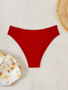 Vaytide 2025 Women Solid Color Cut-Out Sides Sexy Bikini Bottom Summer - Red - View 6