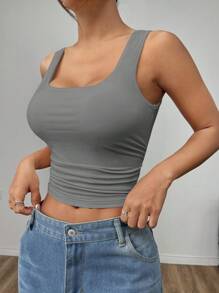 SHEIN EZwear Camiseta de tirantes corta gris ajustada informal para mujer en verano