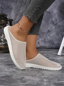 Women's Backless Slides, 2024 New Summer Collection, Closed Toe, Mesh Upper, Breathable, Available In Plus Sizes - Black - View 6