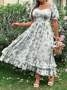 SHEIN Holidaya Damska sukienka z szyfonu w eleganckim romantycznym rozmiarze plus size - Zielony - Zobacz 5