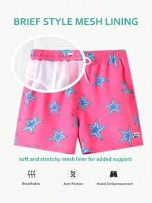 Manfinity Men's Loose Fit Starfish Printed Drawstring Waist Beach Shorts For Vacation