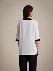 GENKIRA Casual Color Block Belted Half-Sleeve Women's Shirt For Work, Teacher, And Formal Occasions - Multicolor - View 3