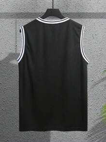 Manfinity Homme Camiseta de baloncesto con impresión digital para hombre, sin mangas, con letra y diseño de bloques de color de Brooklyn