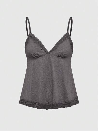 Fairycore Plus Size Summer Casual Lace Trim Spaghetti Strap