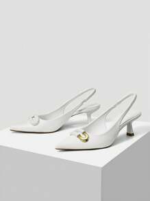 MOTF PREMIUM Zapatos de tacón bajo de punta, calzado diario para mujer durante todo el año, halloween - Blanco - Ver 8