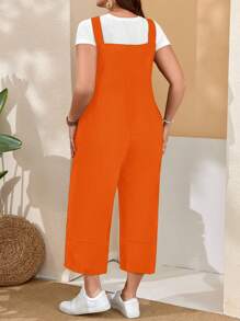 EMERY ROSE Plus Size Women'S Orange Overalls With Adjustable Straps, Button Closure And Pockets On Split Legs For Spring