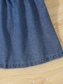 Little Girls' Comfortable Casual White Embroidered Top And Blue Denim Skirt Set - Blue and White - View 7