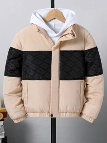 Teen Boys' Casual Comfortable And Warm Padded Coat With Waist Tightening And Zipper, Winter - Multicolor - View 1